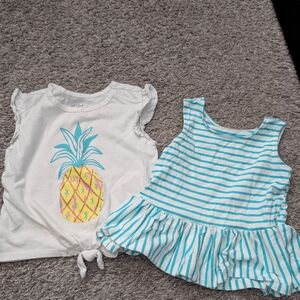 Cat & Jack White Pineapple and Blue Striped Tops